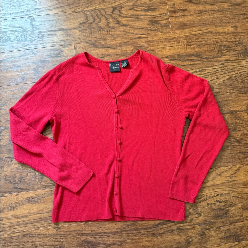Red V-Neck Button-Front Cardigan